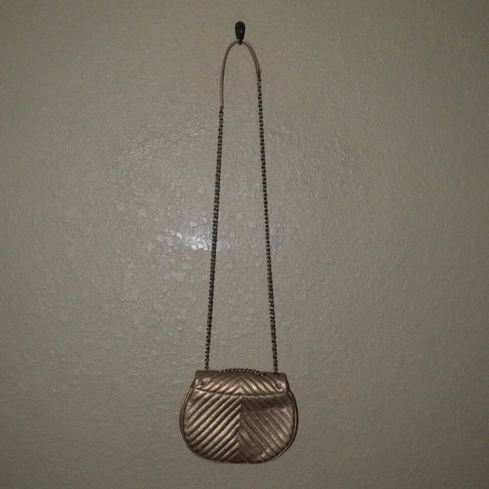 Chanel Bronze Leather Mini Chevron Messenger Shoulder Crossbody Handbag
